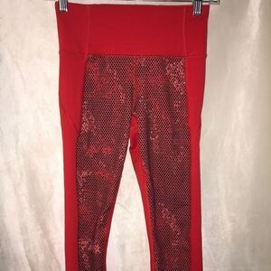 Under Armour Women's Orange Gray Honey Bee Comb Wide Waistband Yoga Leggings XS